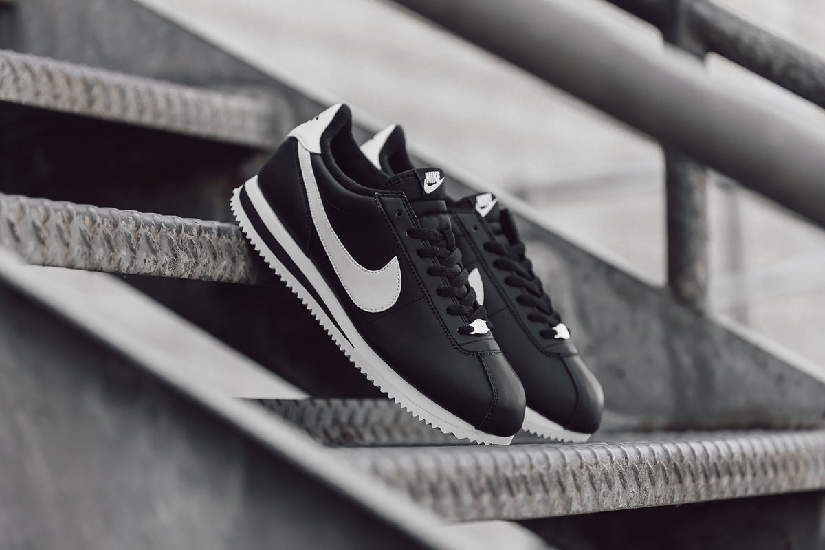 Nike Cortez Leather In Black/White/Metallic Silver Available Now