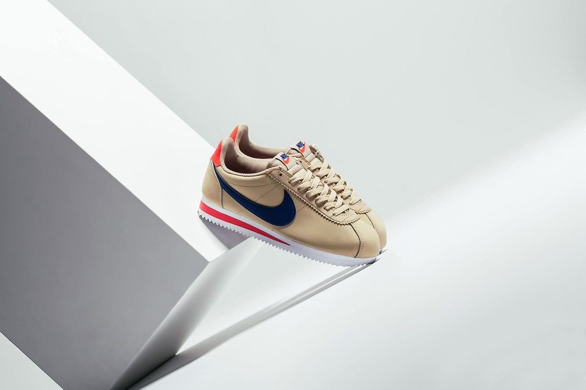 Nike Women's Classic Cortez Leather "Desert Ore/Deep Royal Blue" Available Now