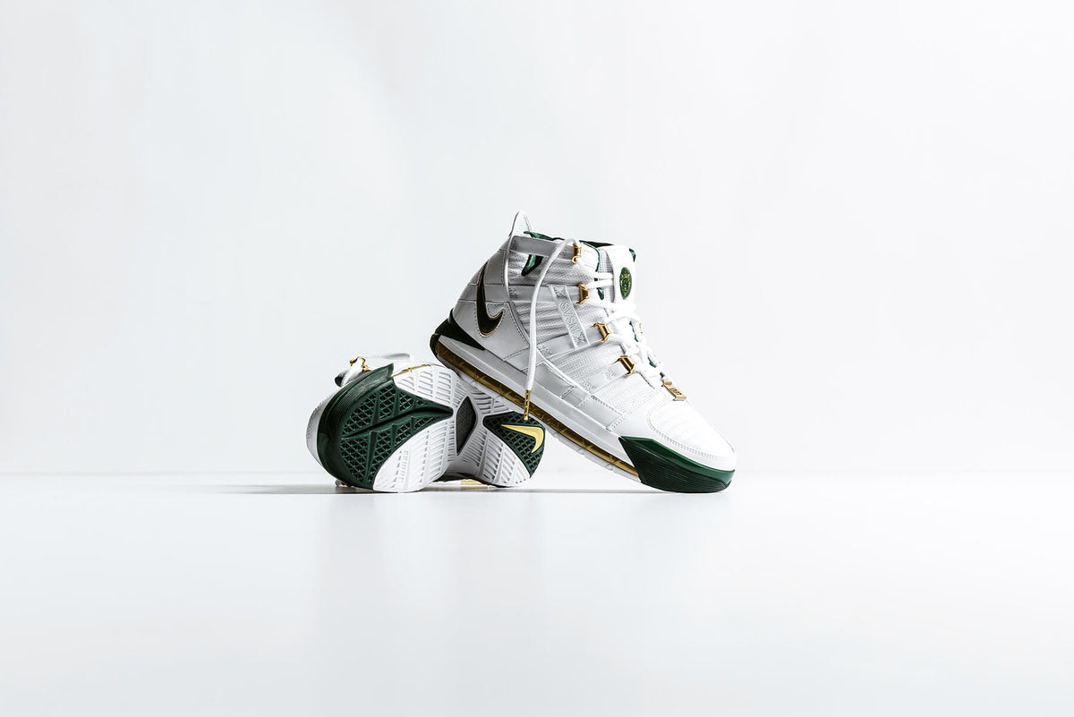Nike Zoom LeBron 3 QS 'SVSM Home' "White/Deep Forest/Metallic Gold" Coming Soon