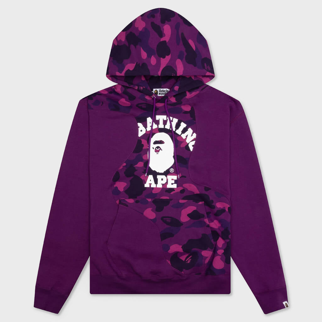 Color Camo College Cutting Relaxed Fit Hoodie - Purple