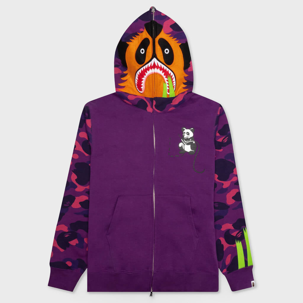 Color Camo Panda Full Zip Hoodie - Purple