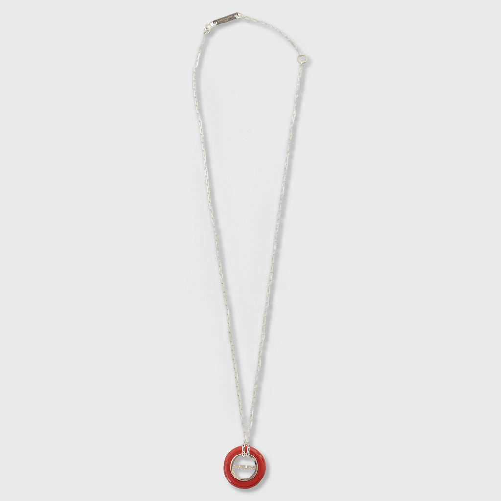 Carved Stones Charm Necklace - Red/Silver