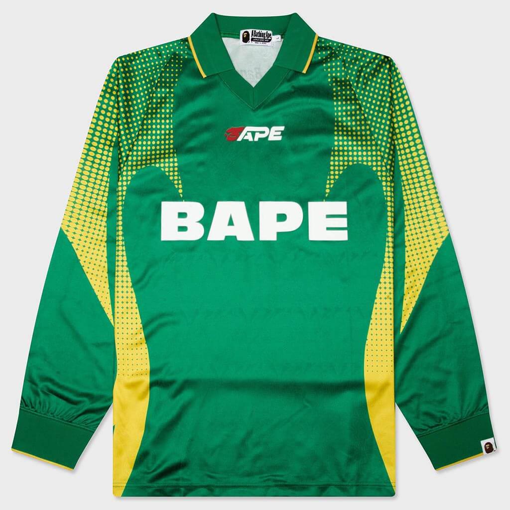 Ape Flame Monogram Jacquard Logo Relaxed Fit Football Jersey - Green