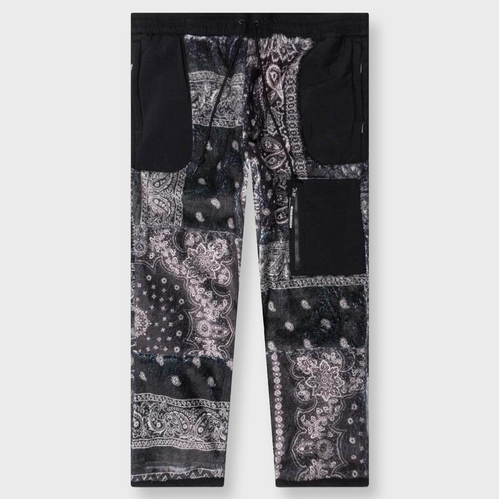 Bandana Pattern Fleece Pants - Black