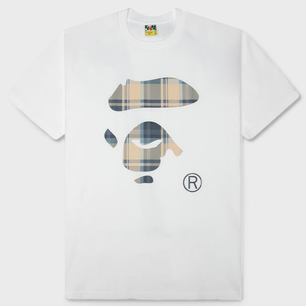 BAPE Check Ape Face Tee - White/Blue