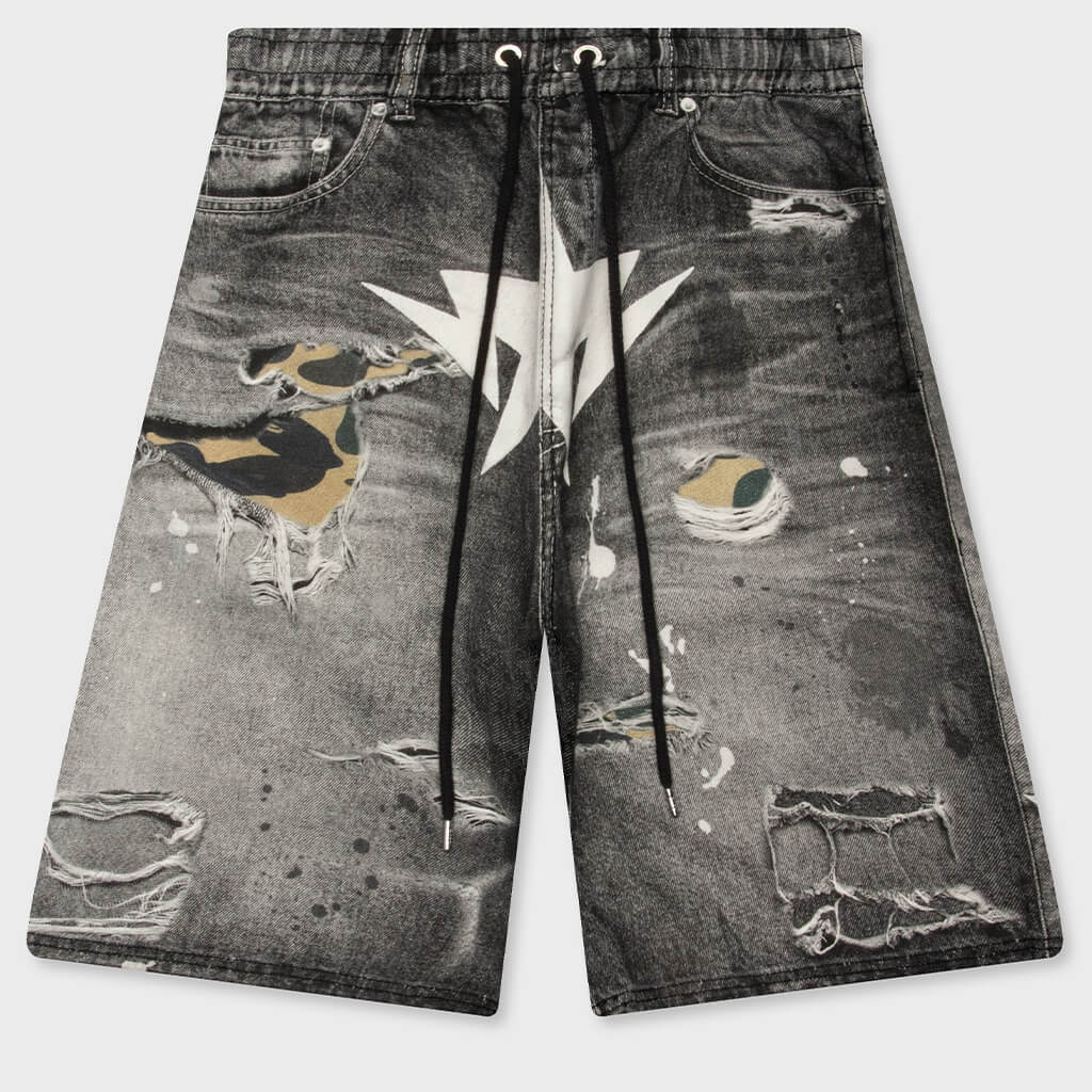 Bape STA Fake Print Relaxed Fit Shorts - Black