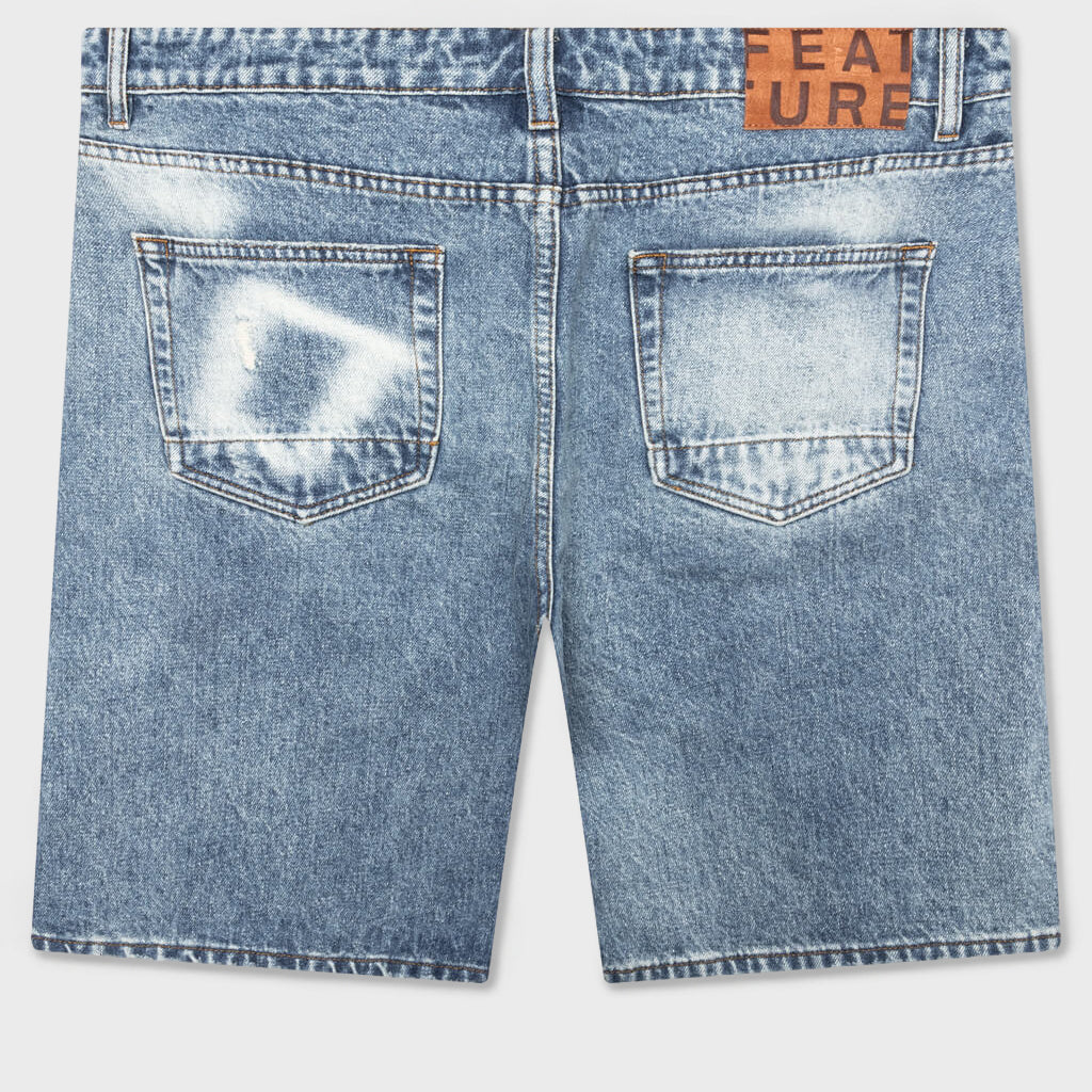 Berry Wide Denim Short - Vintage Med Blue