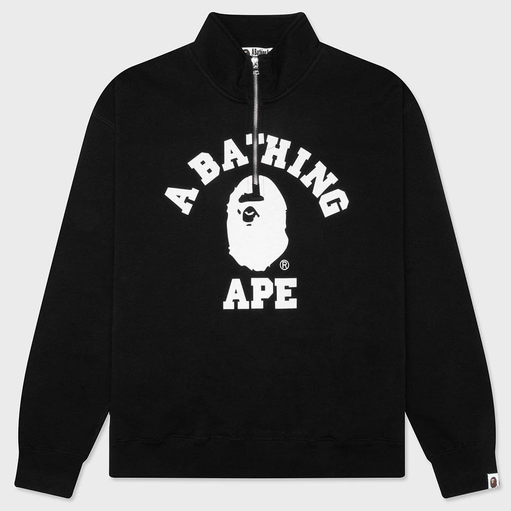 College Half Zip Relaxed Fit Crewneck Sweatshirt - Black
