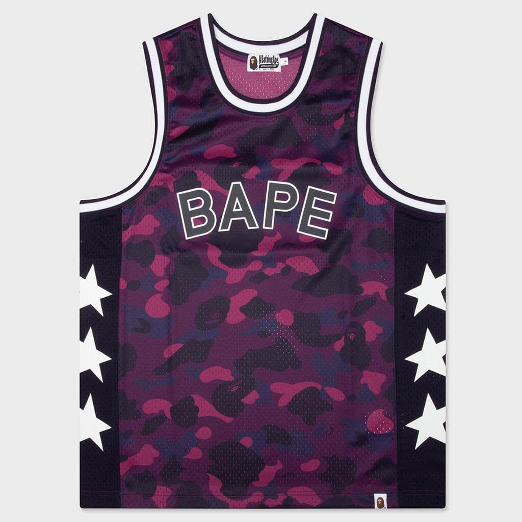 Color Camo Mesh Multi Logo Relaxed Fit Tank Top - Purple