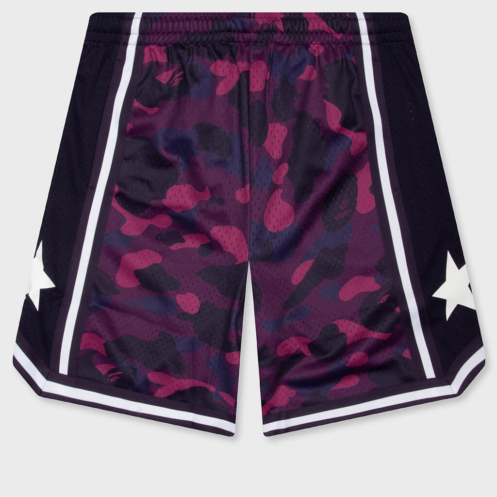 Color Camo Mesh Relaxed Fit Shorts - Purple