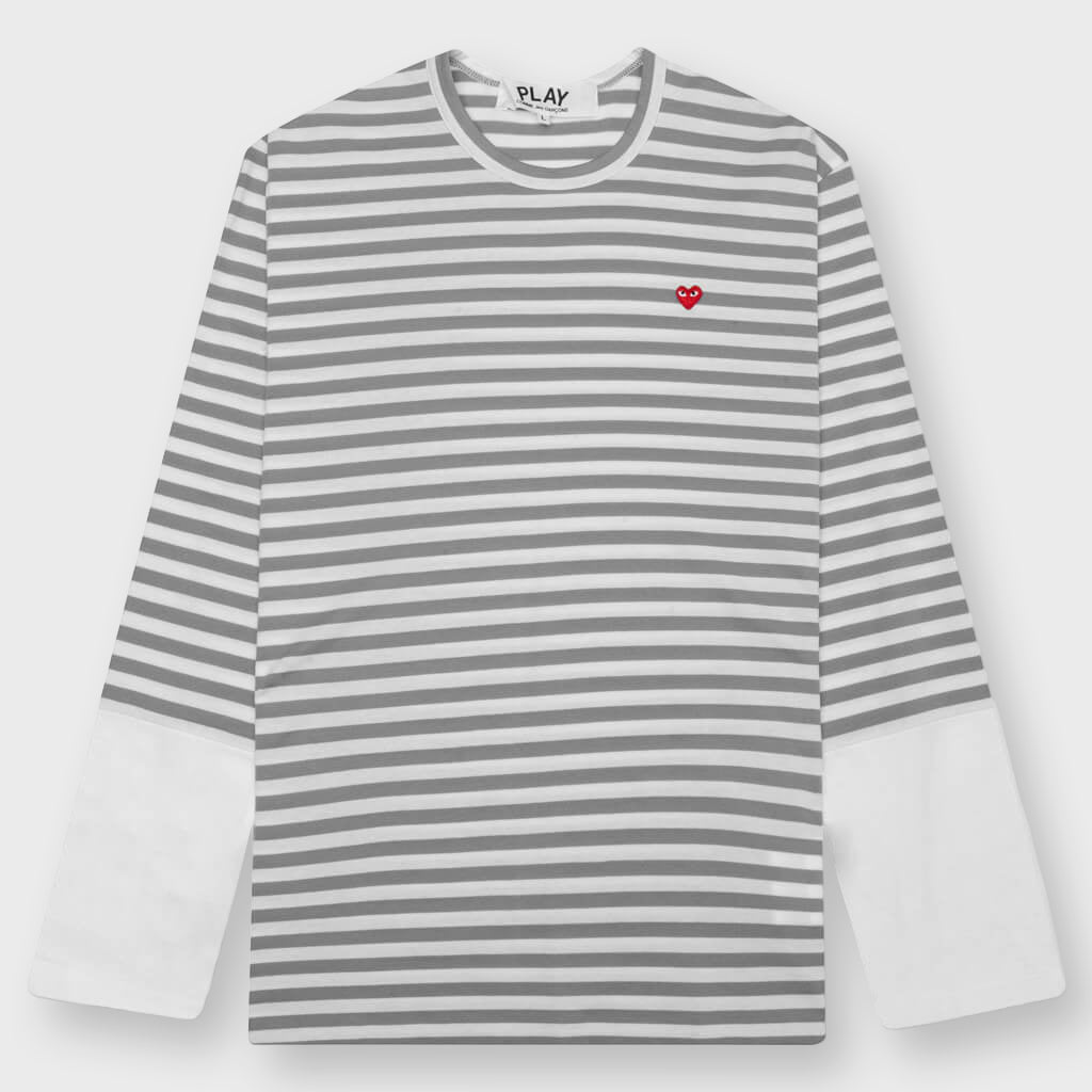 Stripe White T-Shirt - Grey