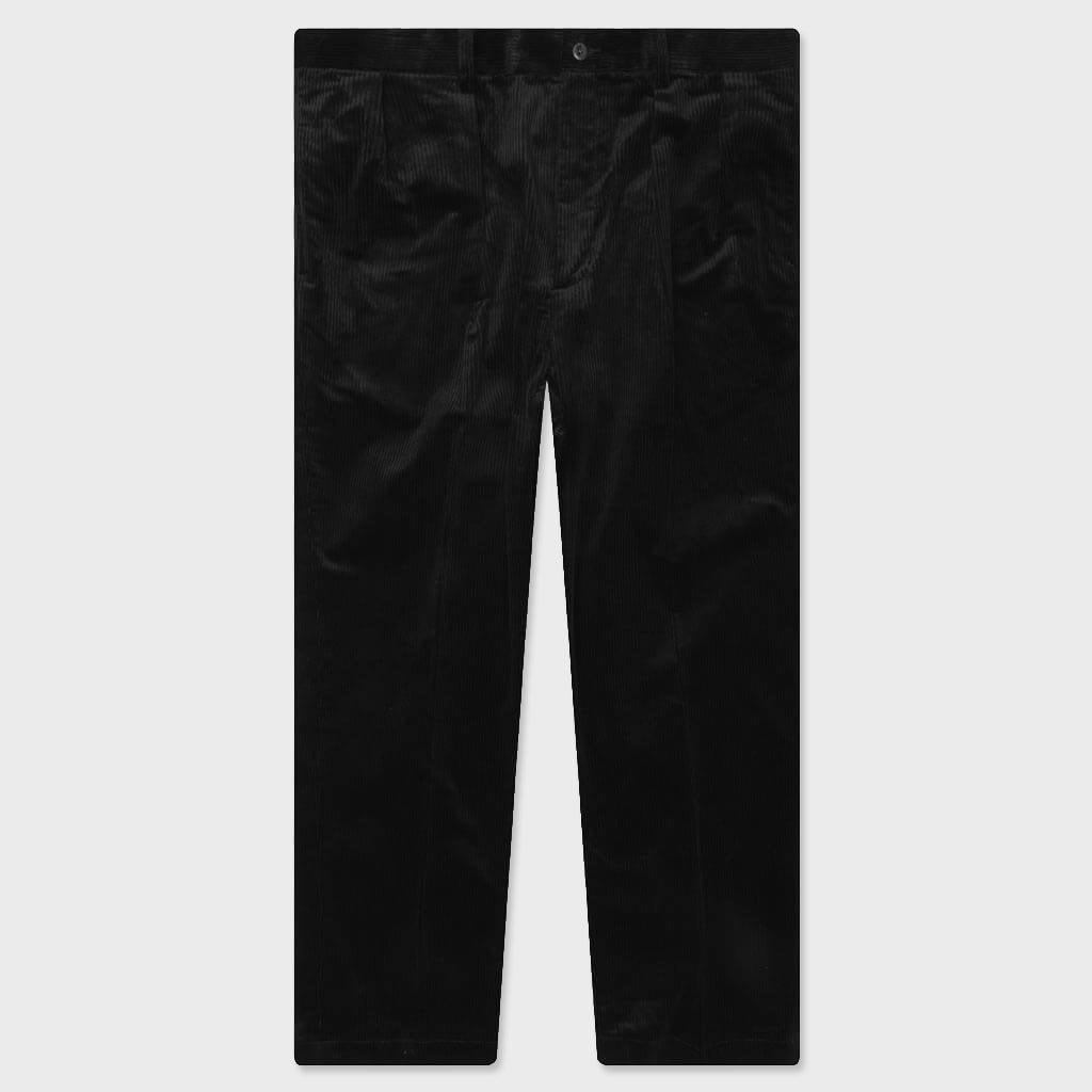 Double Pleated Corduroy Trousers - Black