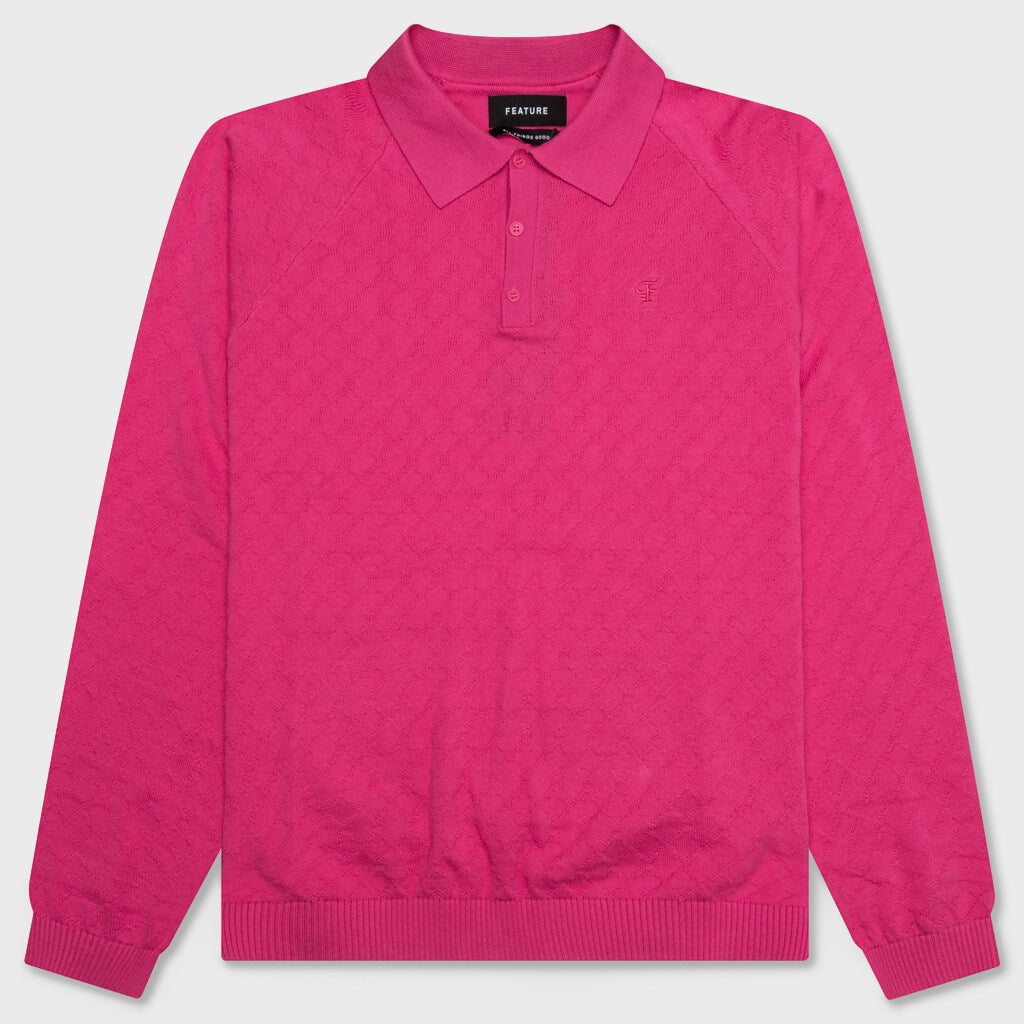 Hogan Pointelle Raglan Sleeve Sweater Polo - Coral
