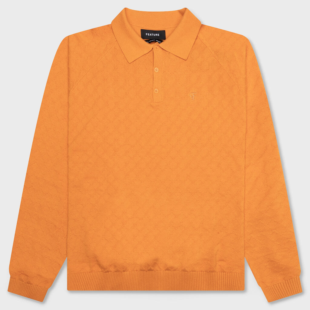 Hogan Pointelle Raglan Sleeve Sweater Polo - Jasper Orange