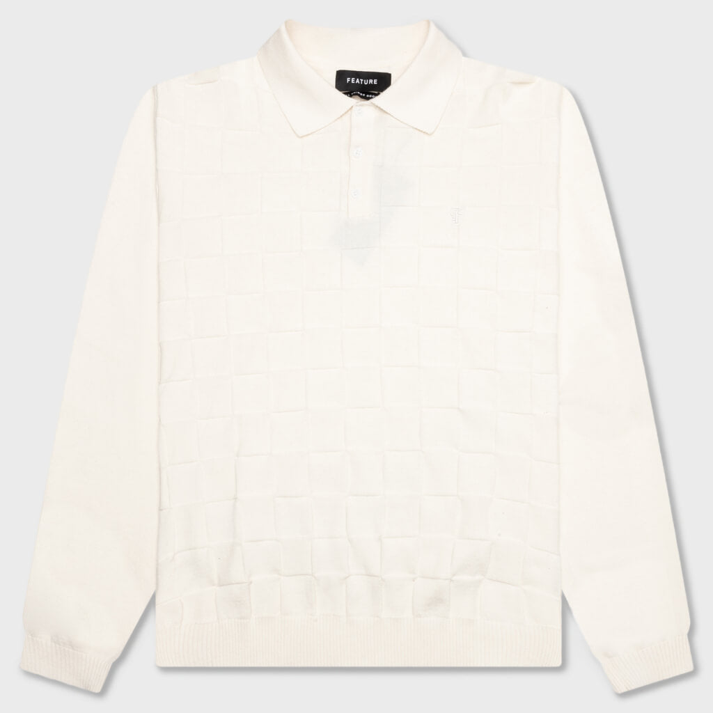 Palmer Checked L/S Sweater Polo - Clubhouse Cream