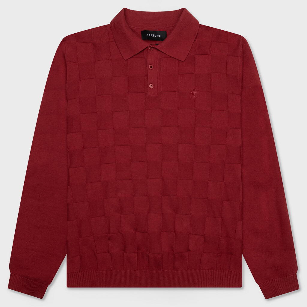 Palmer Checked L/S Sweater Polo - Sunday Red