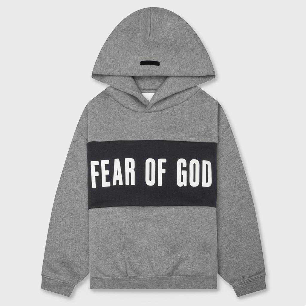 Kids Cropped Relaxed Panelled Hoodie - Seal Heather/Iron Grey
