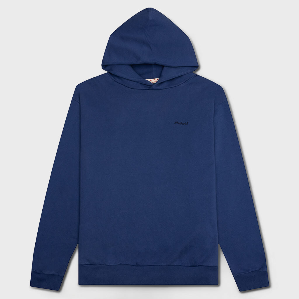 Hooded Brushed Logo Sweatshirt - Ocean
