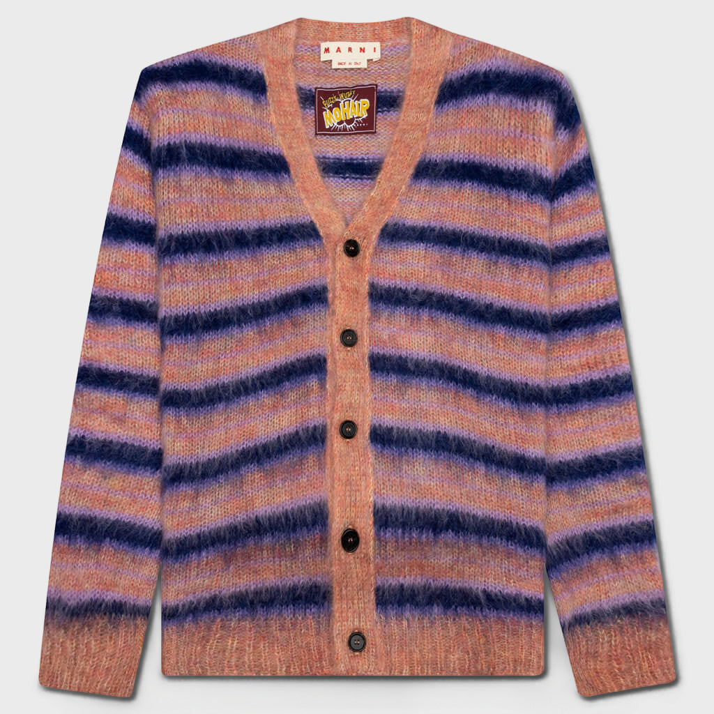 V-Neck Mohair Stripe Cardigan - Apricot