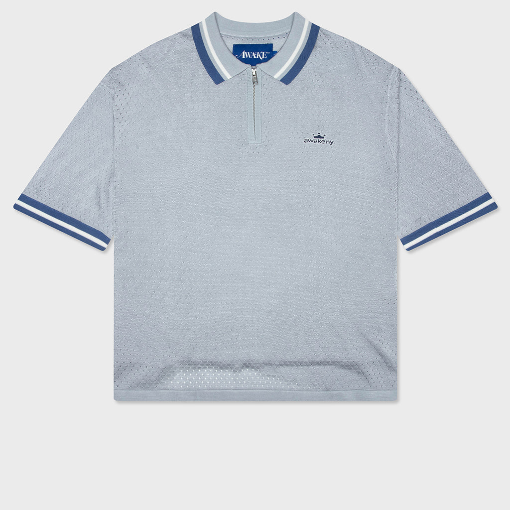 Mesh Zip Polo - Silver