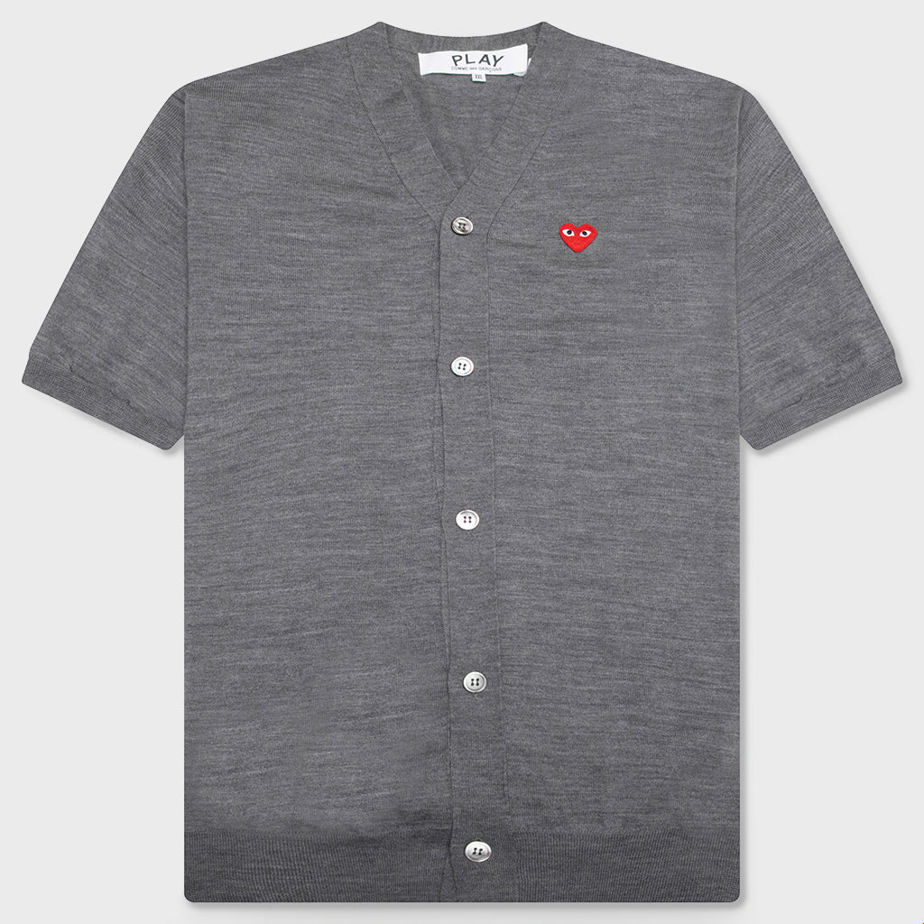 Red Emblem S/S V Neck Cardigan - Grey