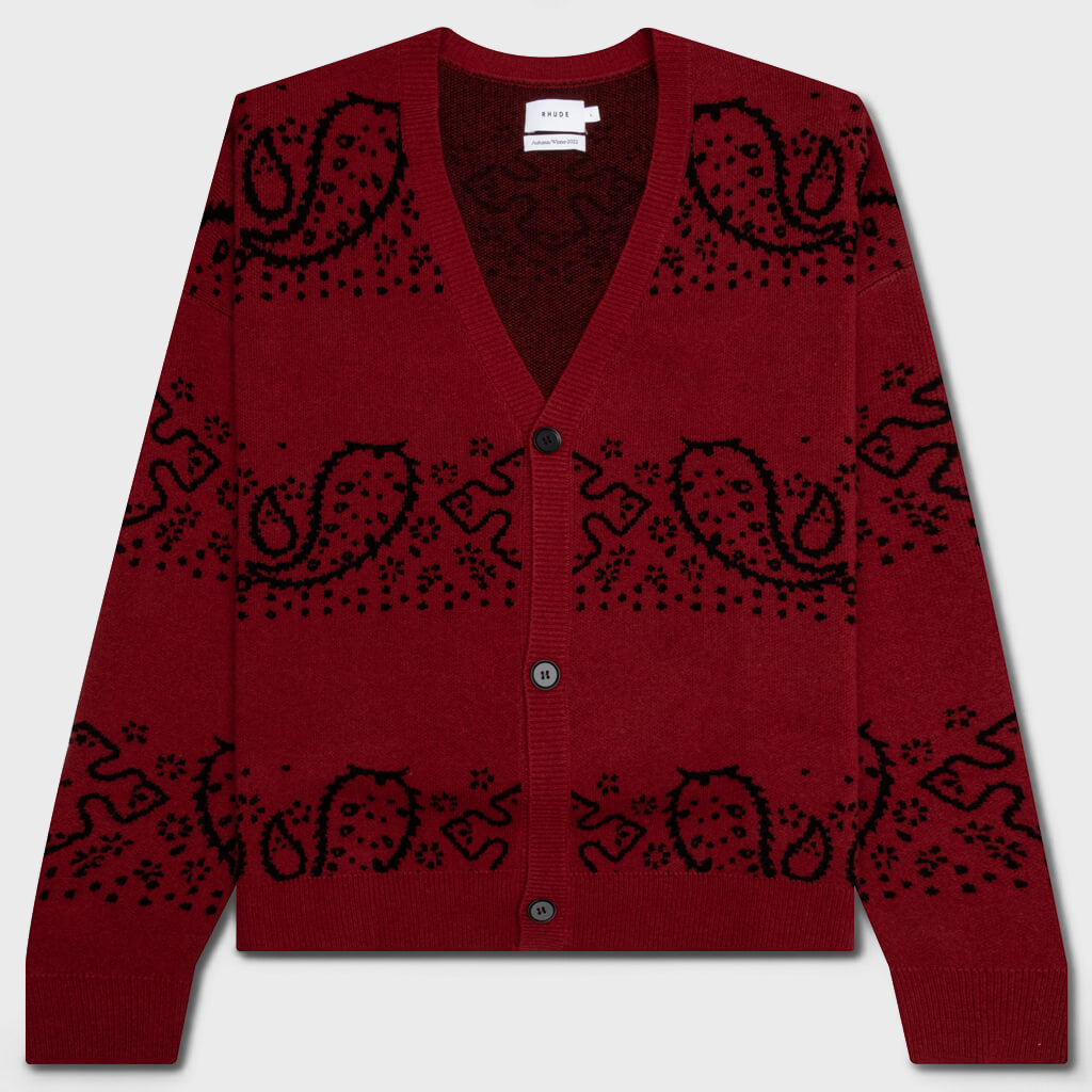 Bandana Knit Cardigan - Red/Black