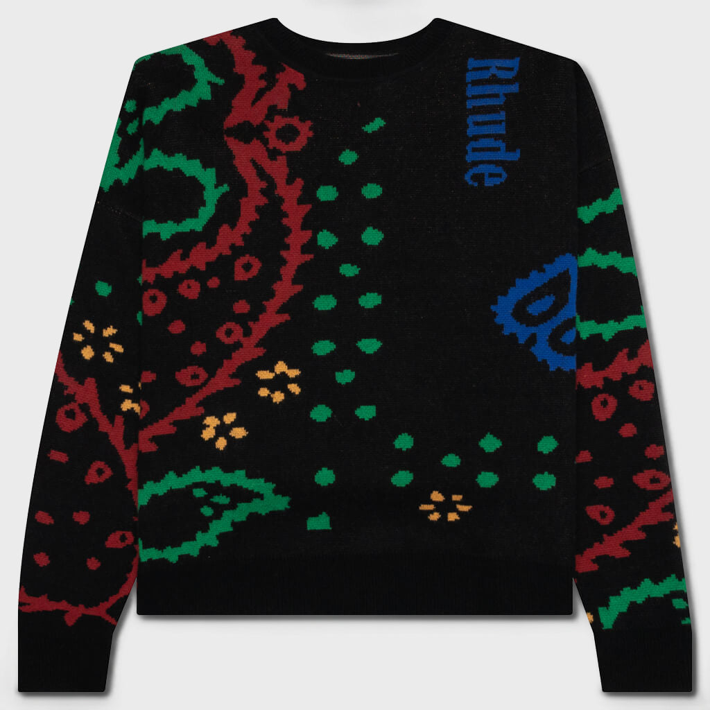 Bandana Knit Crewneck - Black/Red