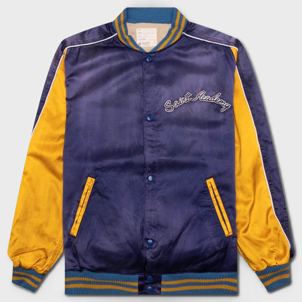 Saint Michael Stadium Jacket - Navy/Yellow