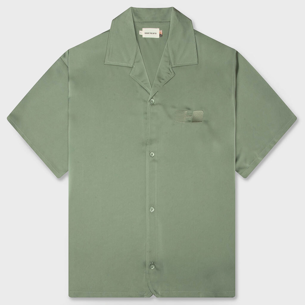 Satin Chest Logo Camp Collar - Sage