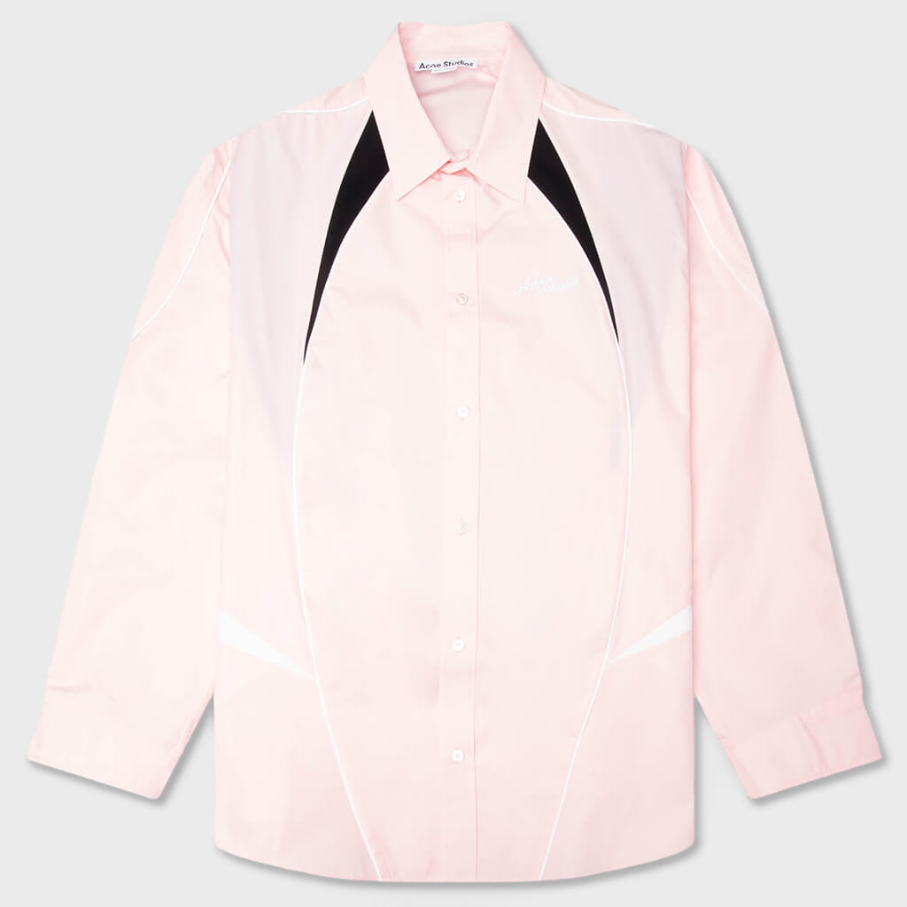 Embroidered Logo Button-Up Shirt - Baby Pink