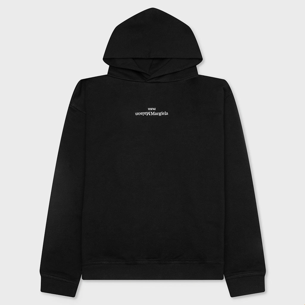 Upside Down Logo Hoodie - Black/White Embroidery