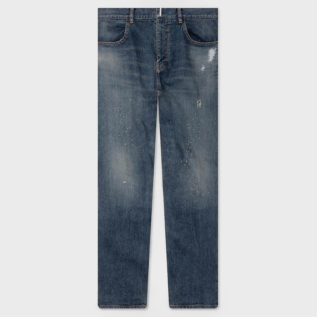 Distressed Denim Trousers - Indigo Blue