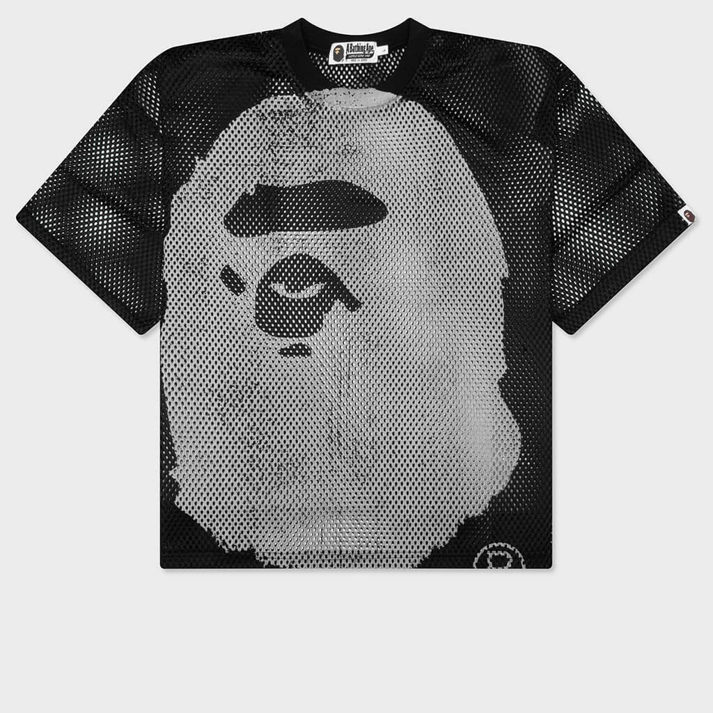 Water Print Ape Head Mesh Relaxed Fit Tee - Black