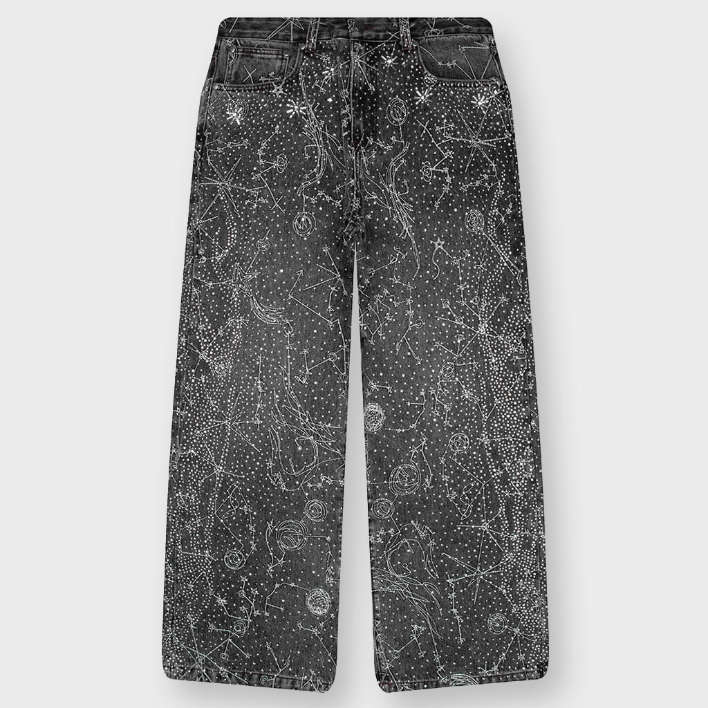 20K Zodiac Diamond Denim Pants - Black