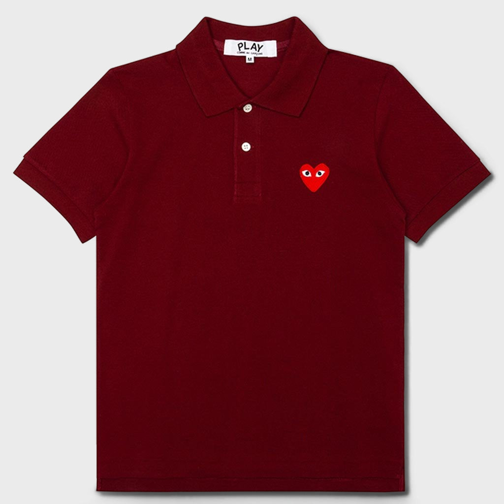 Women's CDG Heart Polo Shirt - Burgundy